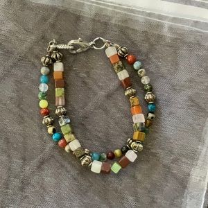 Colored stones and silver beaded bracelet